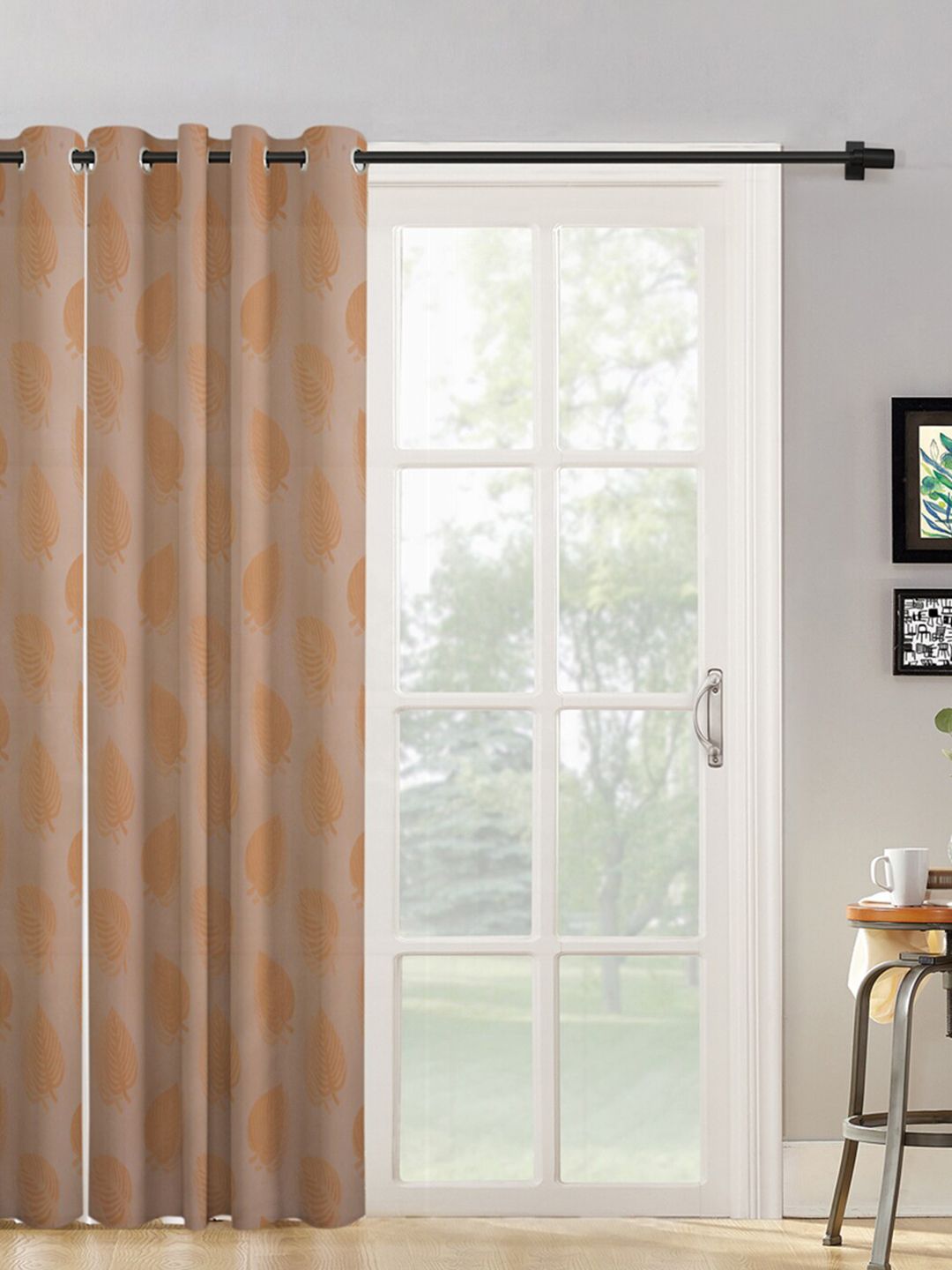 HOSTA HOMES Cream-Coloured & Beige Floral Long Door Curtain