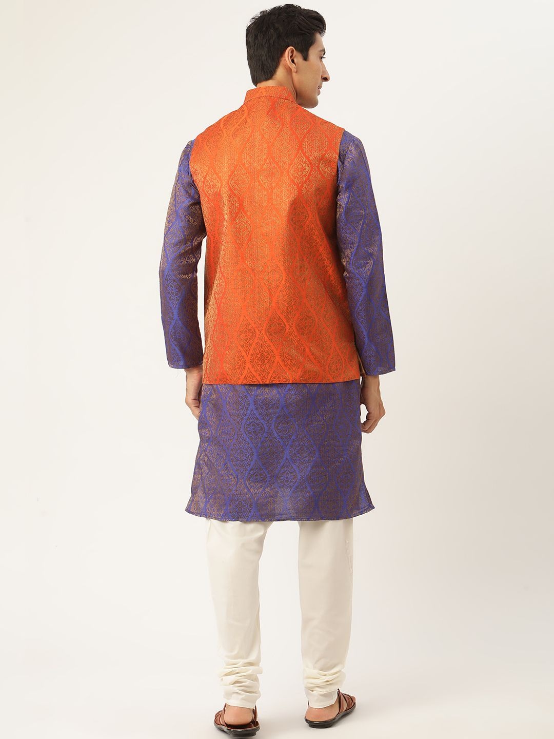SOJANYA Men Purple Ethnic Motifs Kurta with Churidar & Nehru Jacket