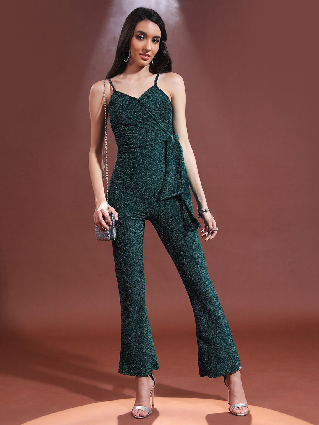 Tokyo Talkies Self Design Shoulder Straps Waist Tie-Ups Basic Jumpsuit