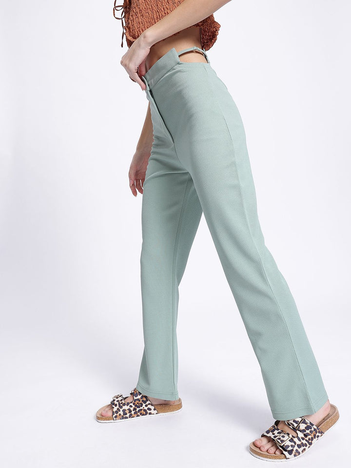DressBerry Women Street Savvy Textured Cut-Out Detail Trousers
