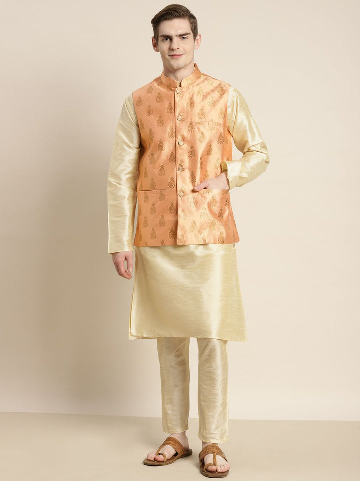 SOJANYA Men Gold-Toned Ethnic Motifs Kurta with Churidar