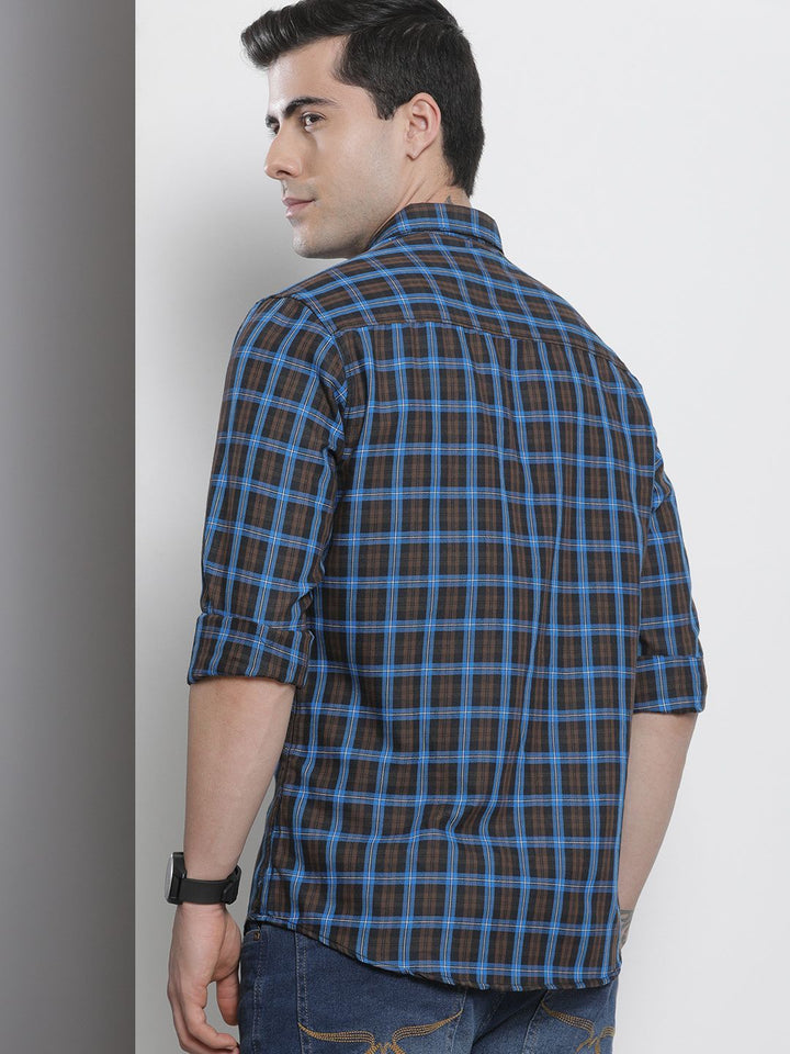 The Indian Garage Co Men Blue Checked Pure Cotton Casual Shirt