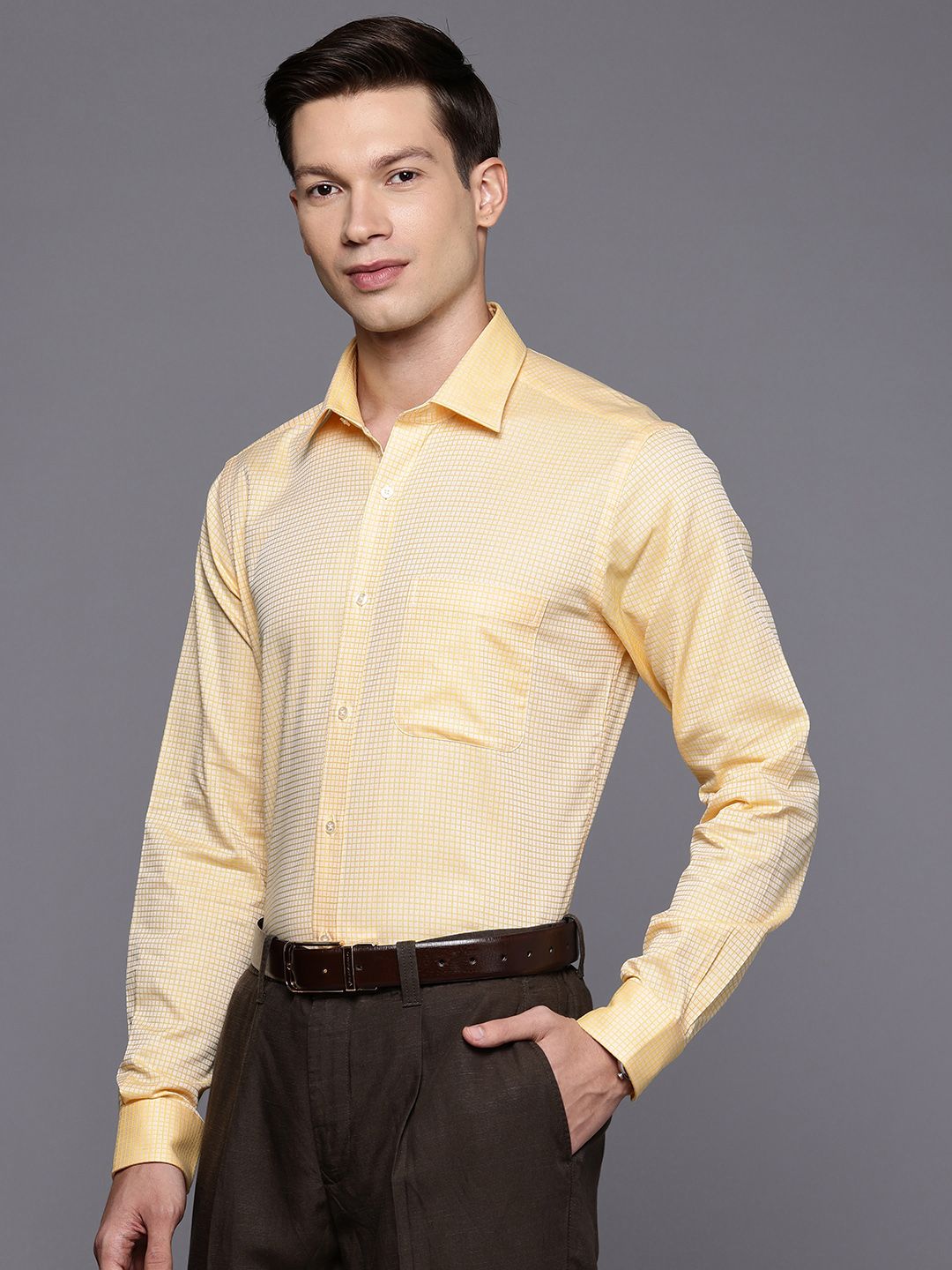 Raymond Slim Fit Self Checked Pure Cotton Formal Shirt