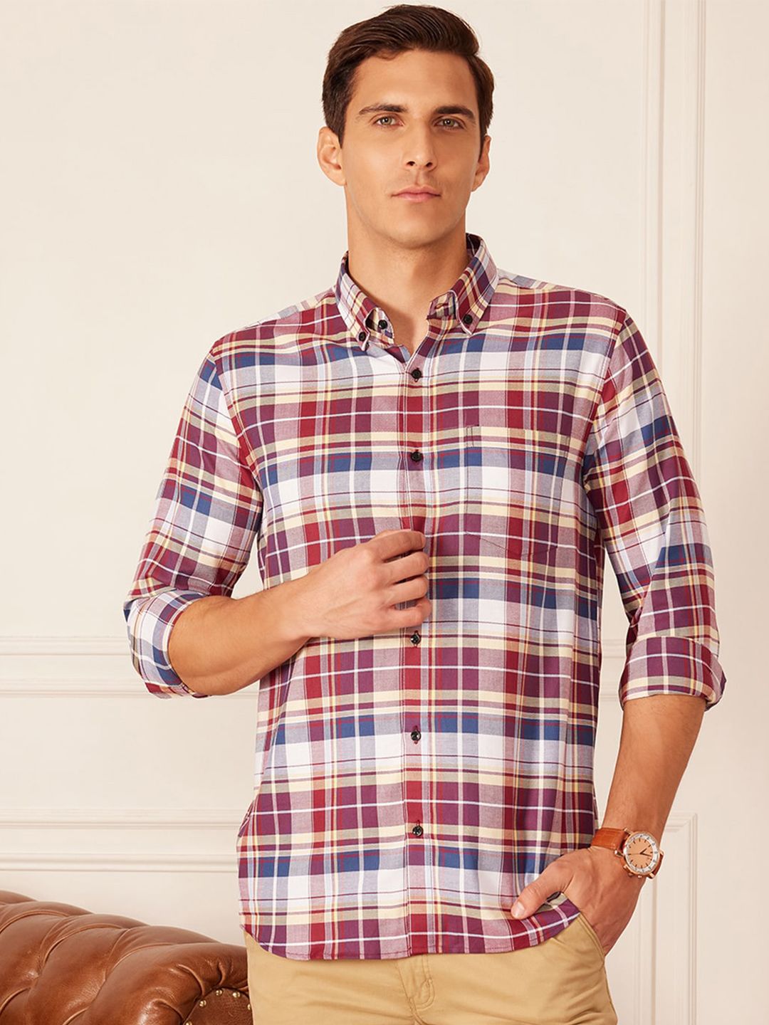 Dennison Smart Tartan memeriksa baju kasual kolar
