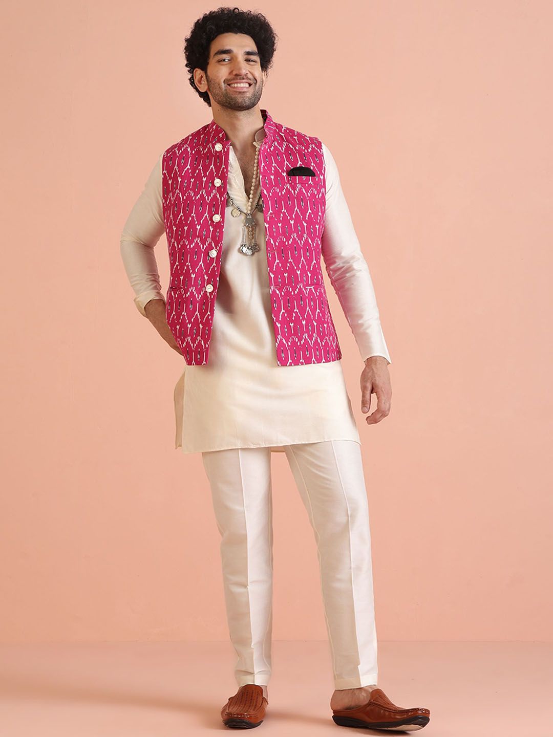 Kisah Men Mandarin Collar Printed Nehru Jacket