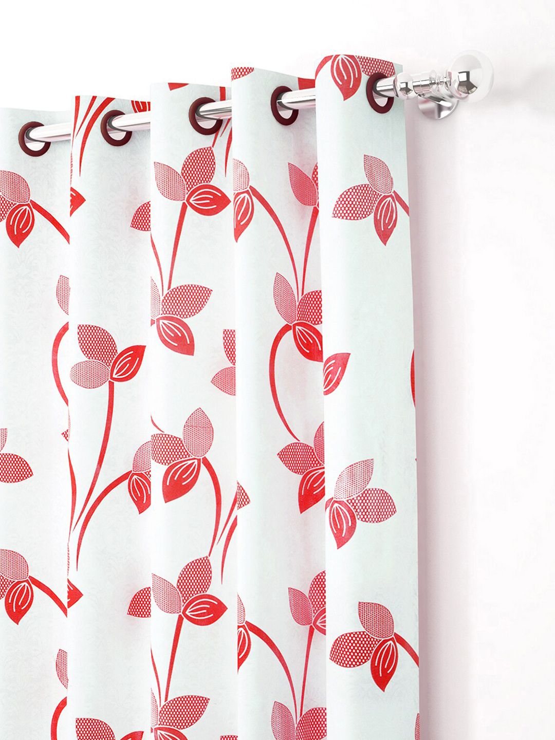 Story@home Nature White & Red 2 Pieces Ethnic Motifs Printed Window Curtains