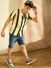 DENNISON Smart Striped Cuban Collar Oversized Casual Shirt