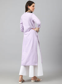 KALINI Striped Mandarin Collar Jacquard Cotton Straight Kurta
