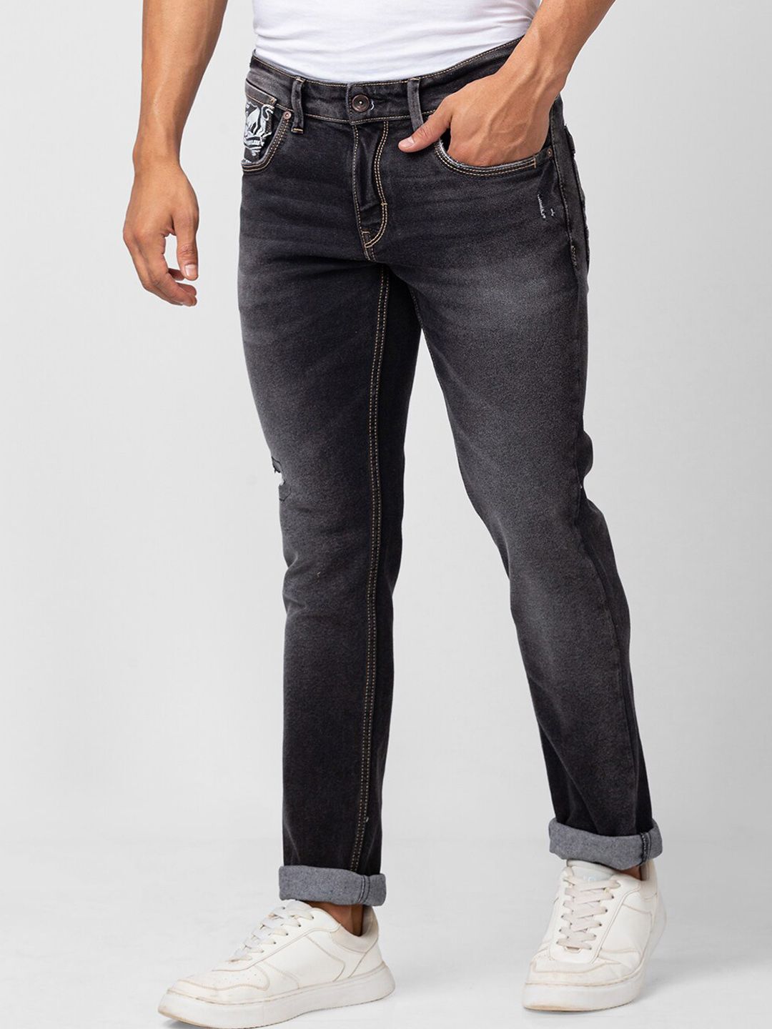 SPYKAR Men Slim Fit Low-Rise Low Distress Heavy Fade Jeans