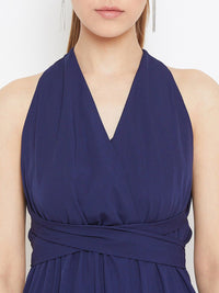Berrylush Navy Blue V-Neck Maxi Dress