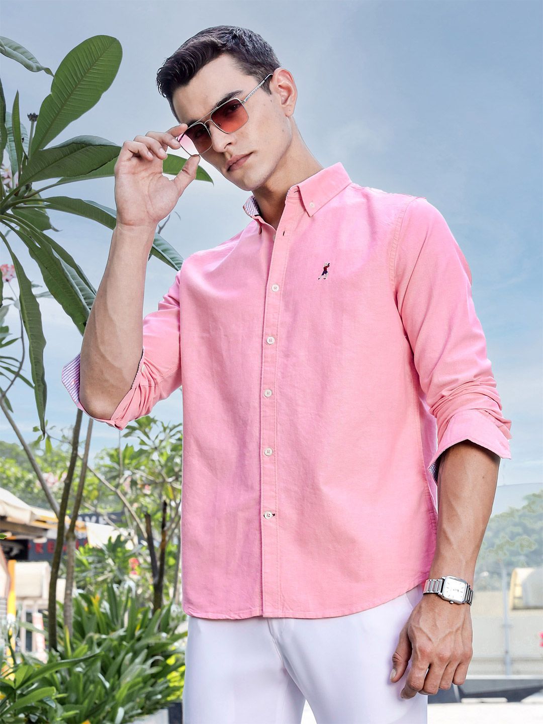 Thomas Scott Men Premium Regular Fit Button-Down Collar Solid Cotton Casual Shirt