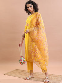 Vishudh Floral Embroidered Thread Work Kurta With Trousers & Dupatta