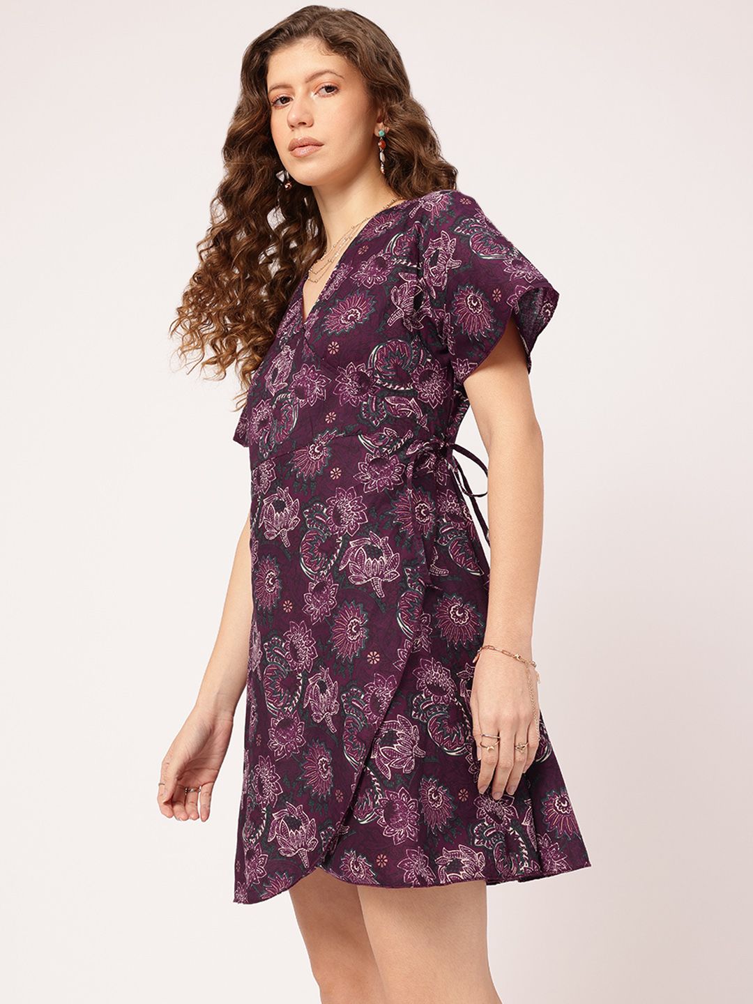 DressBerry Bohemian Bloom Ethnic Print Mini Wrap Dress