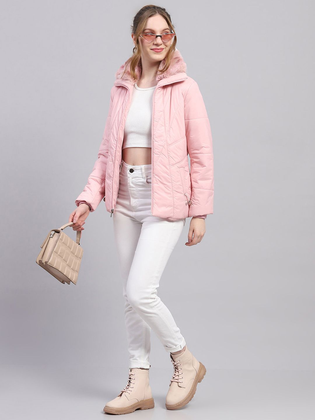 Monte Carlo Fur Detail Stand Collar Padded Jacket