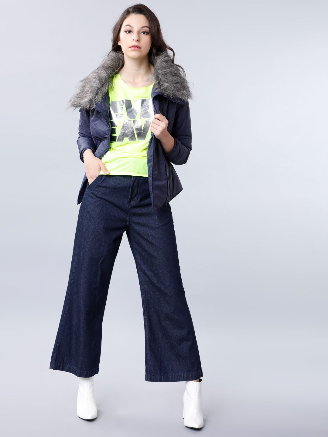 Tokyo Talkies Women Navy Blue Solid Puffer Jacket
