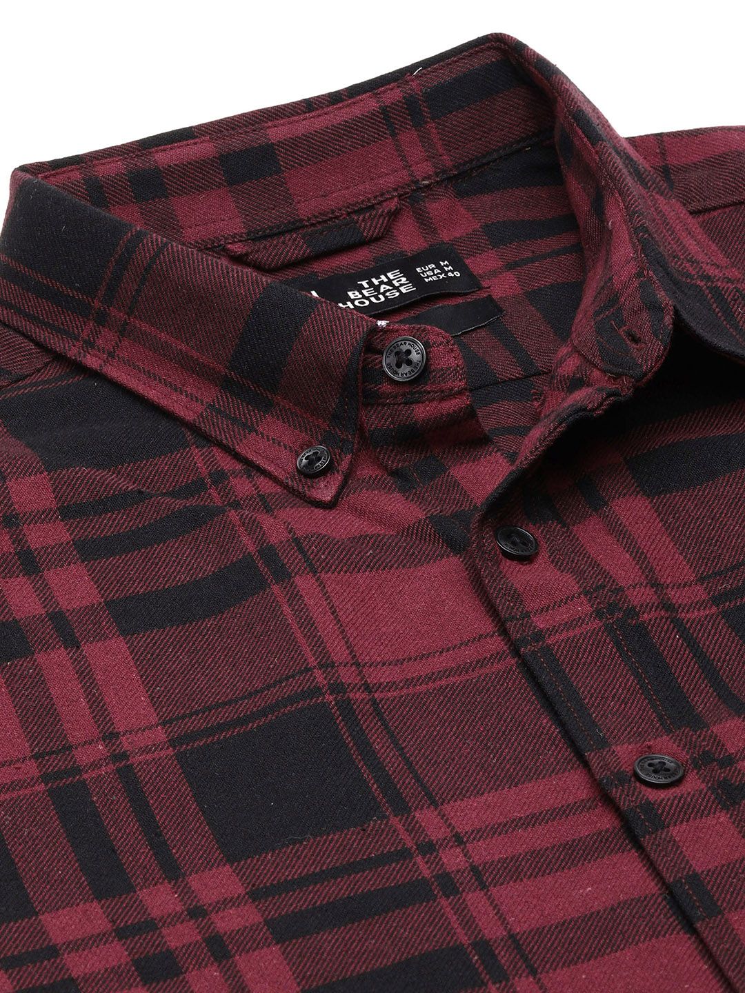 THE BEAR HOUSE Men Maroon Slim Fit Pure Cotton Checked Flannel Slim Fit Casual Shirt