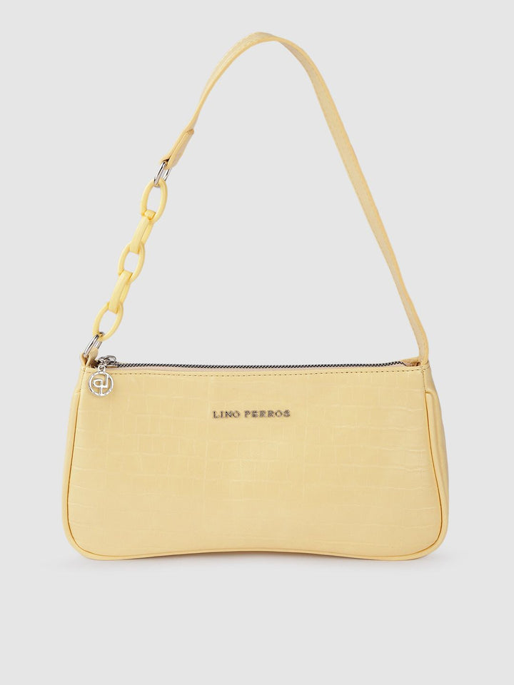 Lino Perros Women Yellow Animal Printed PU Structured Shoulder Bag