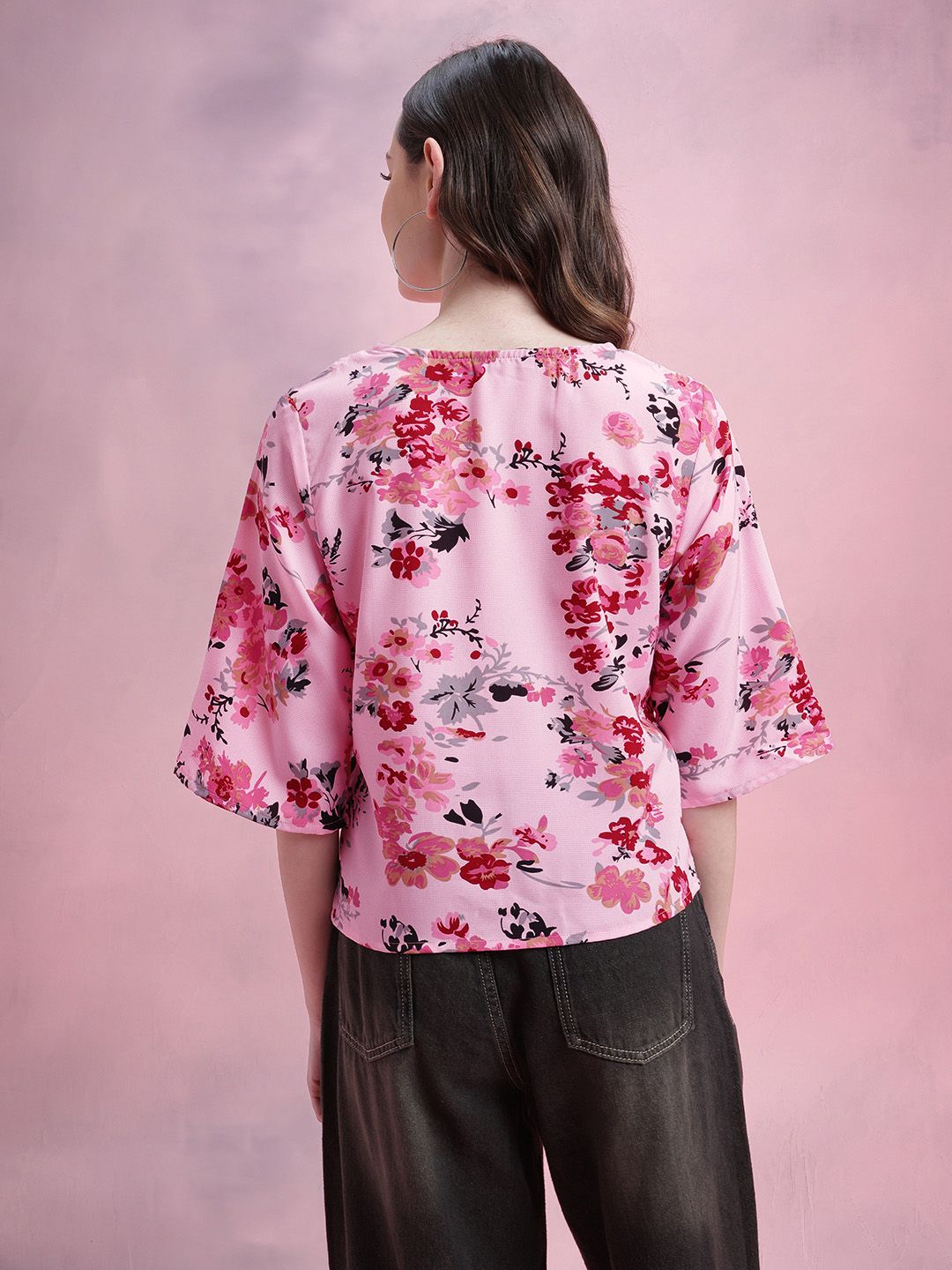 DressBerry Floral Print Square Neck Flared Sleeves Top