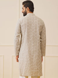 Jompers Ethnic Motifs Embroidered Chikankari Cotton & Silk Straight Kurta