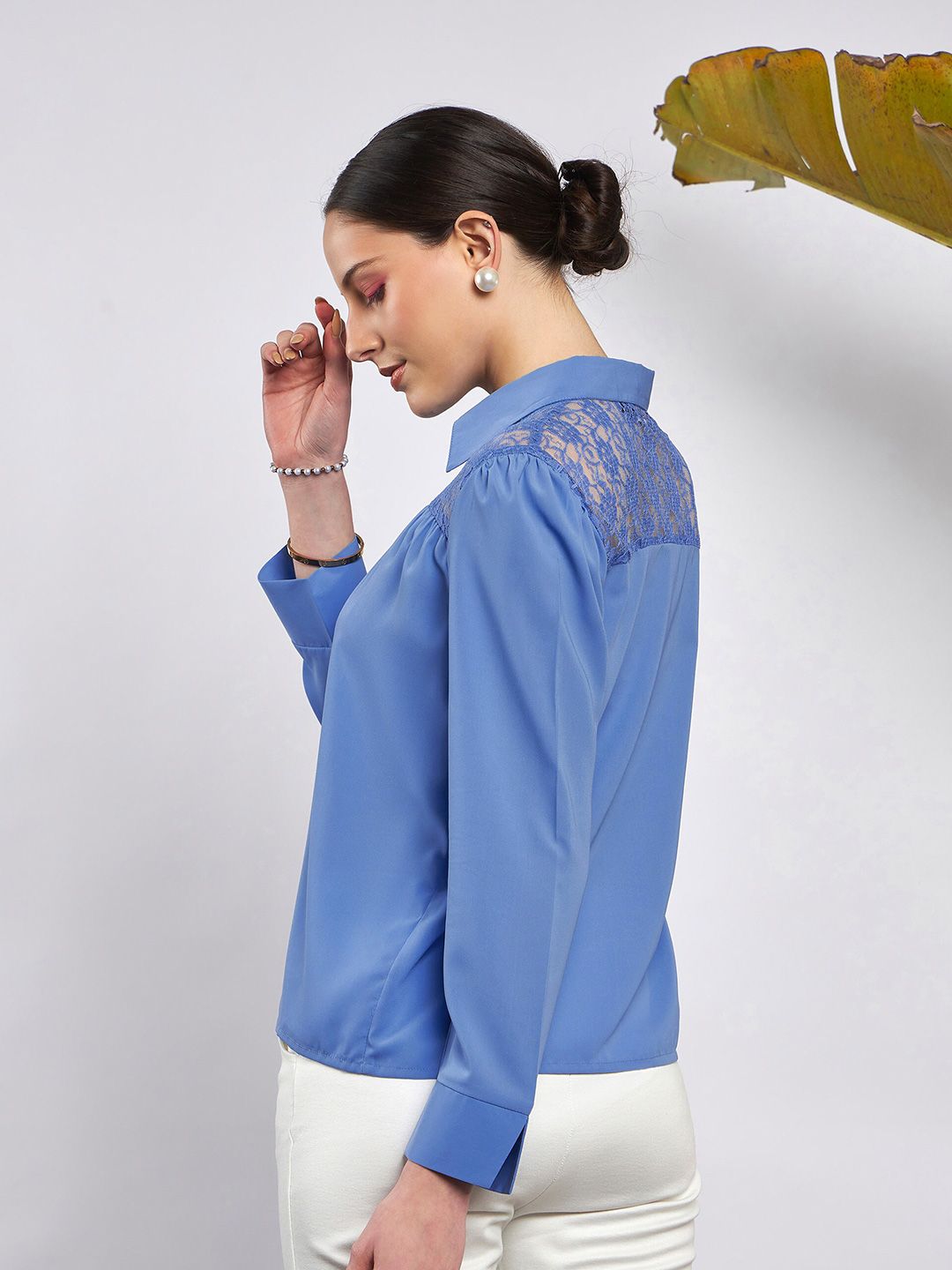 SASSAFRAS Shirt Collar Georgette Shirt Style Top