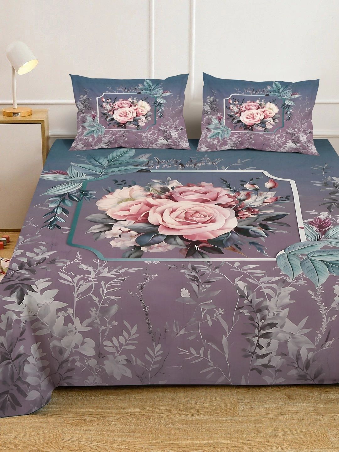 Moda Rapido X KLOTTHE Ungu & Bunga Merah Jambu 400 TC Cadar King dengan 2 Sarung Bantal