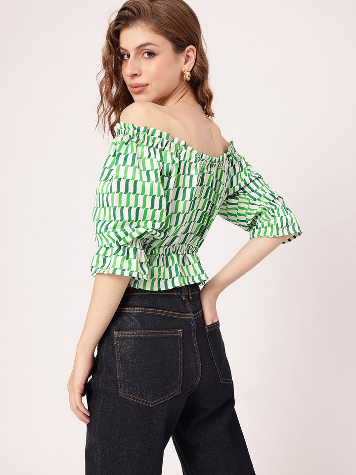 Tranquility Charm Printed Off-Shoulder Peplum Crop Top