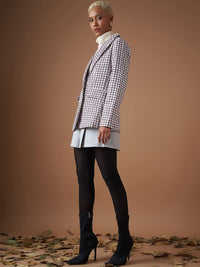 SASSAFRAS Burgundy Jacquard Tweed Peaked Lapel Long Sleeves Double-Breasted Casual Blazer