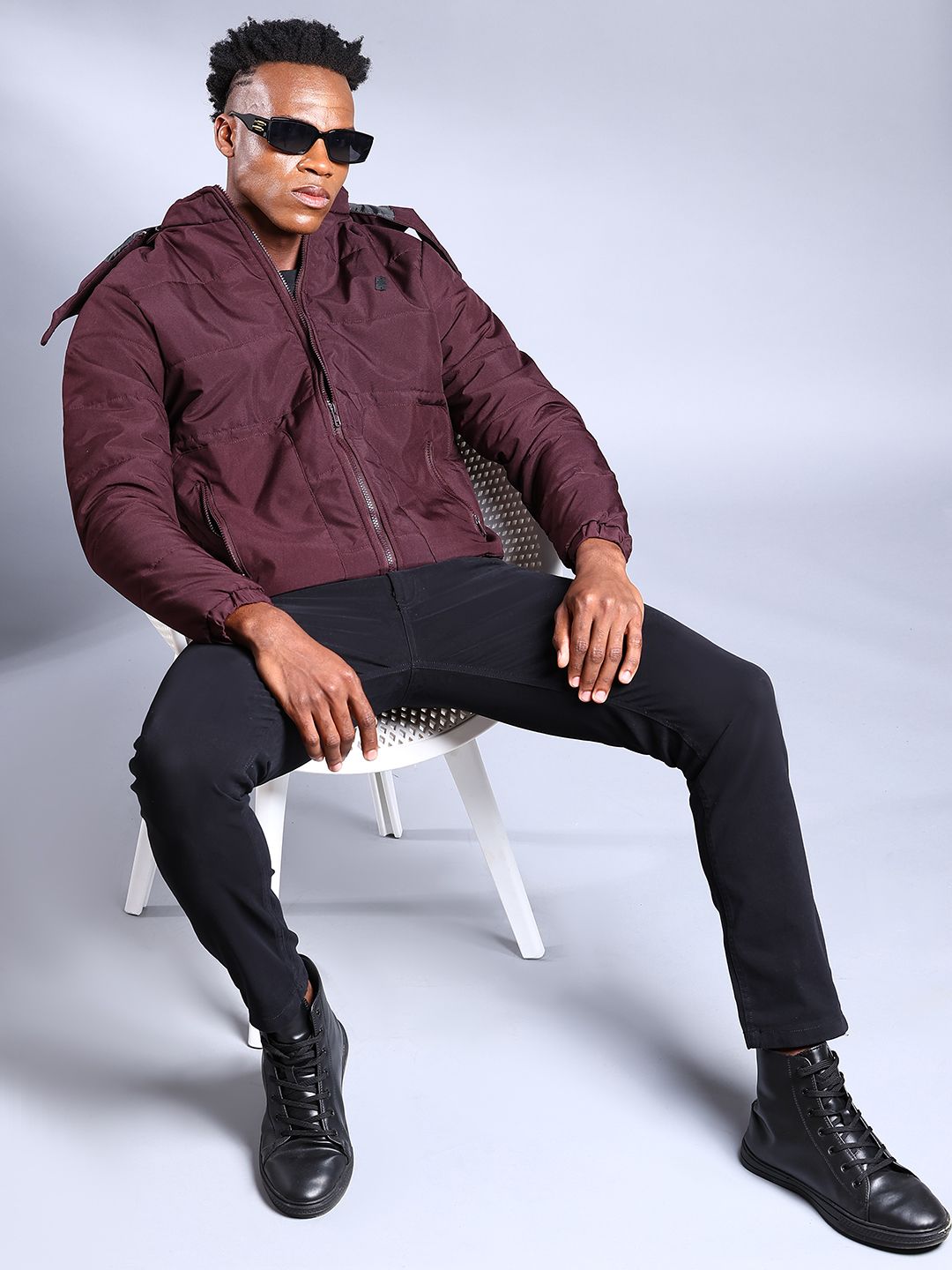 The Indian Garage Co Men Zip-Front Bomber Jacket with Detachable Hood