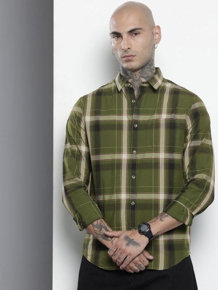 The Indian Garage Co Pure Cotton Slim Fit Checked Casual Shirt