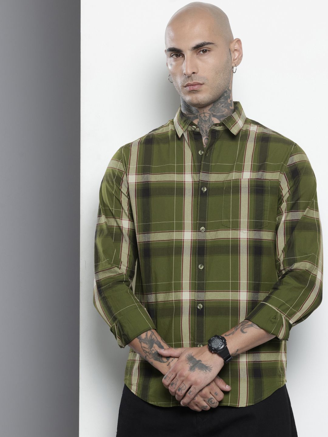 The Indian Garage Co Pure Cotton Slim Fit Checked Casual Shirt