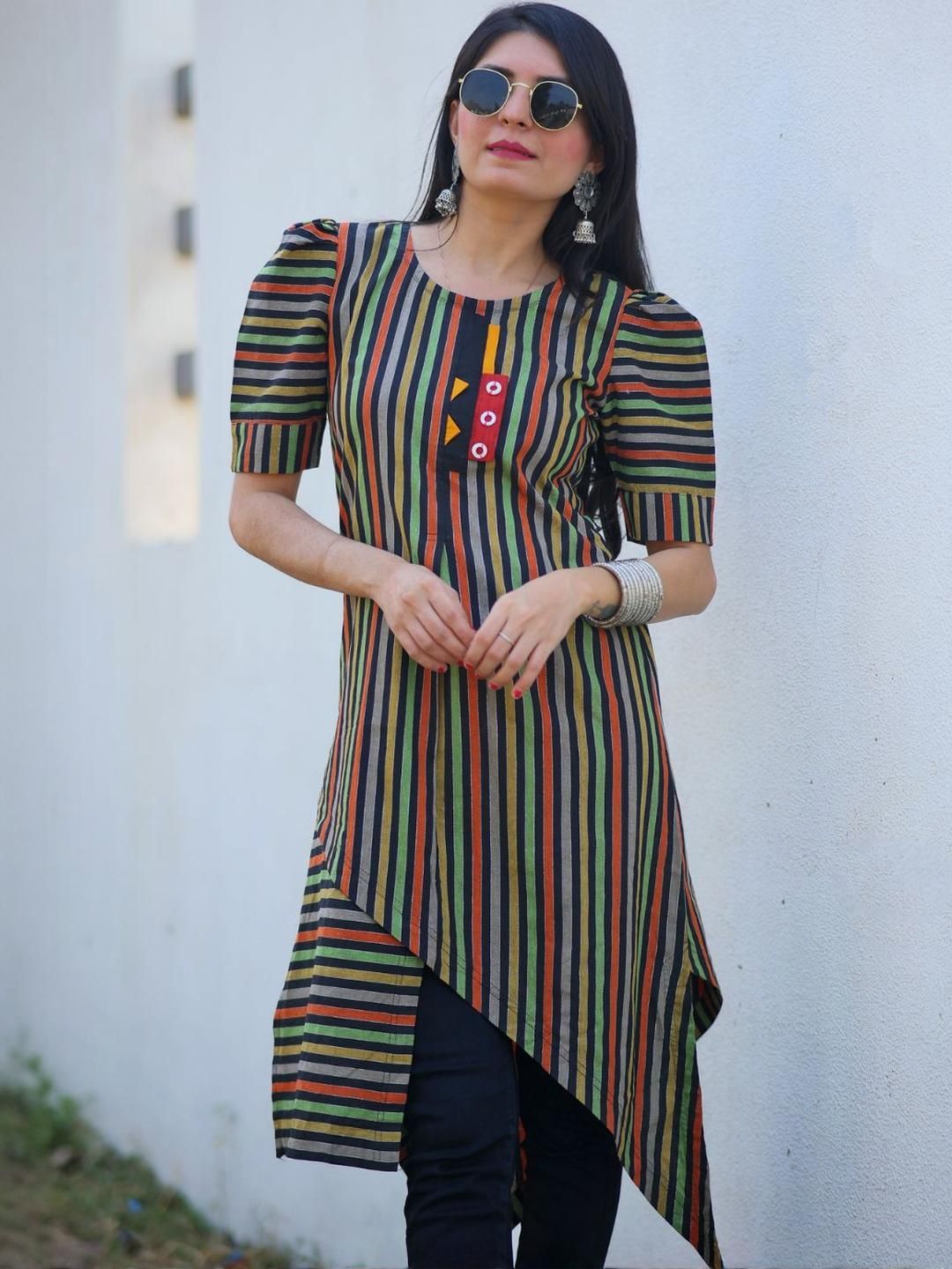 KALINI Women Striped Asymmetrical Kurti
