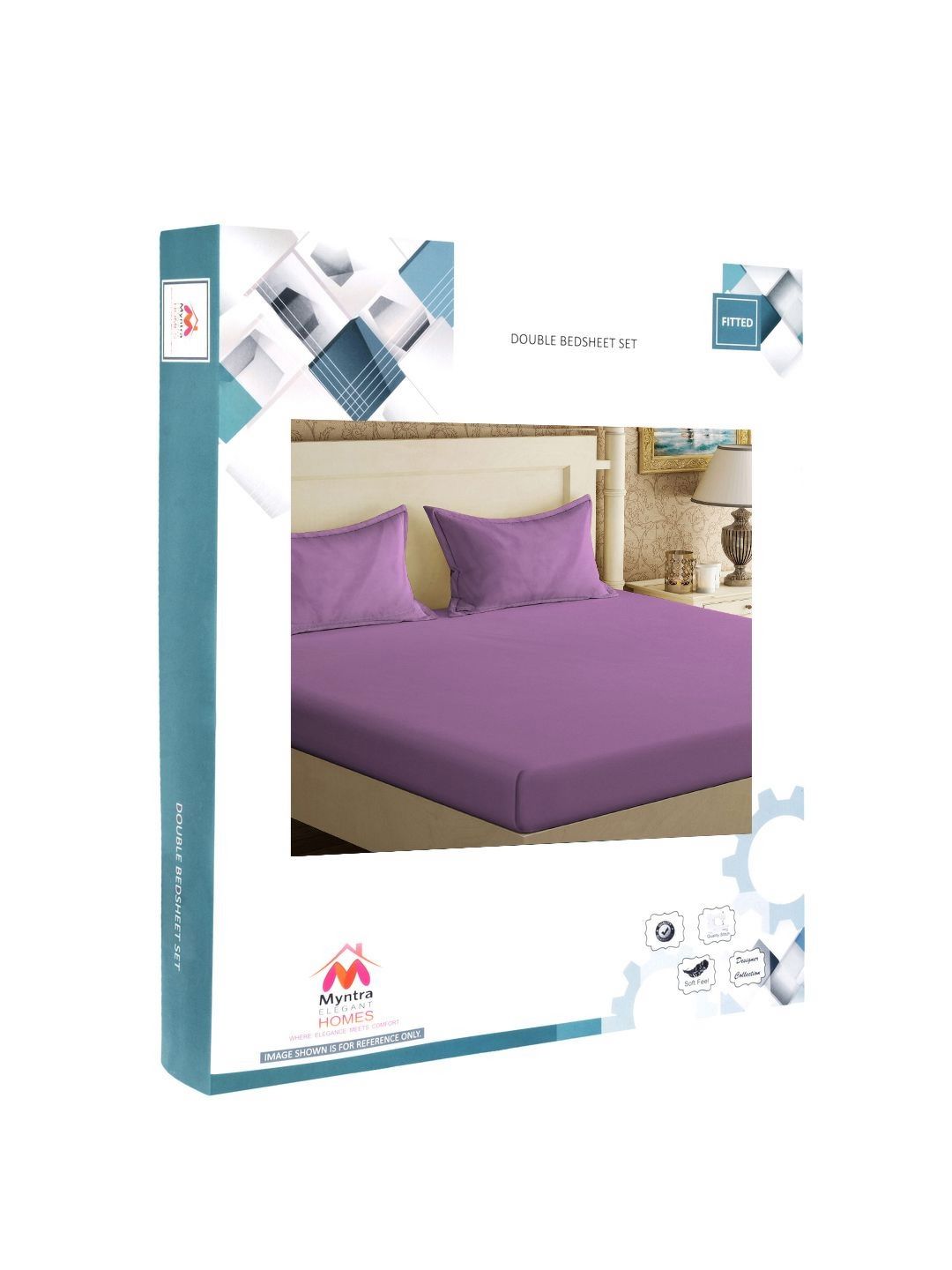 Myntra Elegant Homes Book Fold Purple Cotton 300 TC Fitted King Fine Bedsheet with 2 Pillow Covers-98 x 89 inches