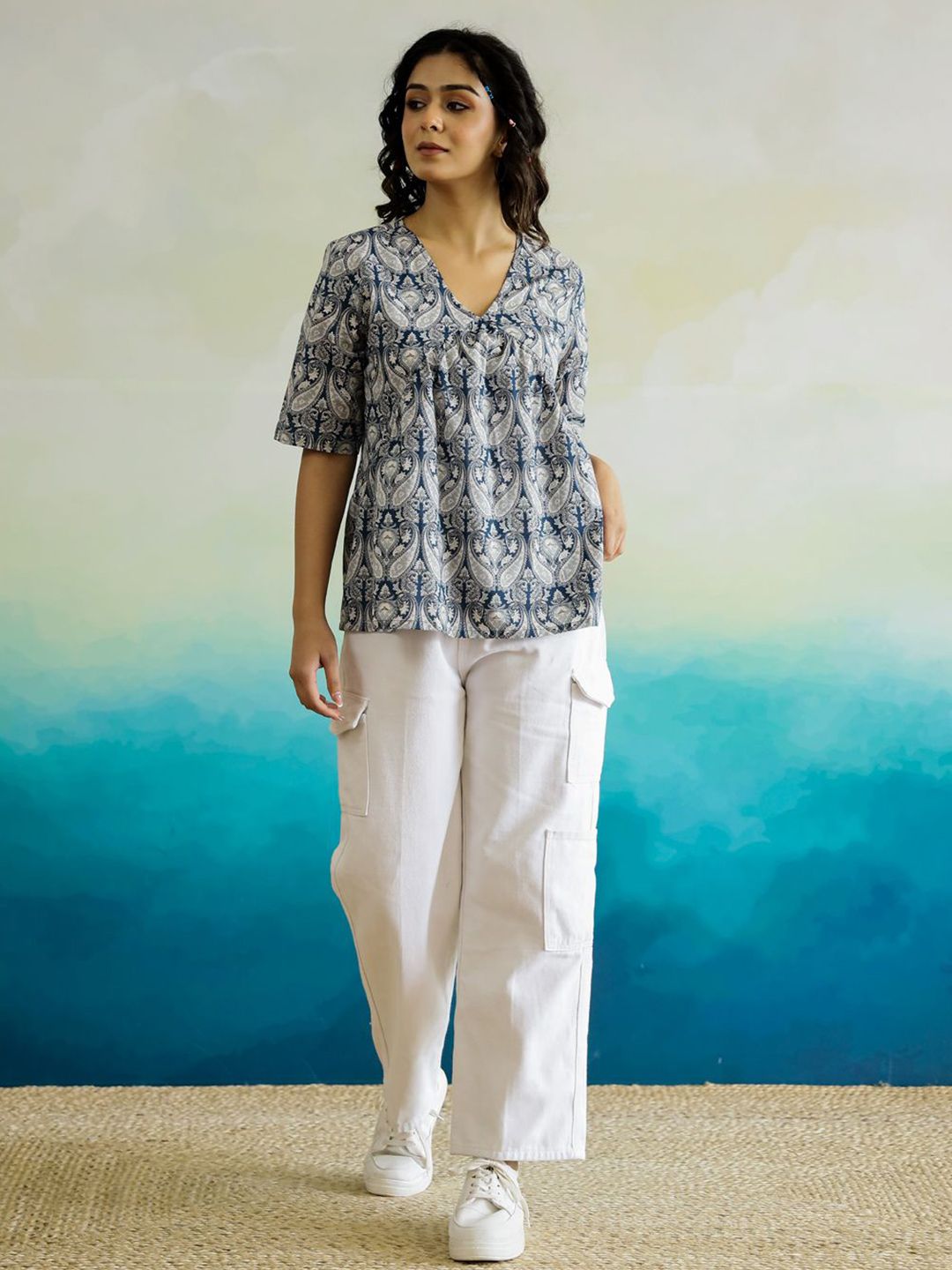 SANSKRUTIHOMES Women Ethnic Motifs Printed Pure Cotton Top