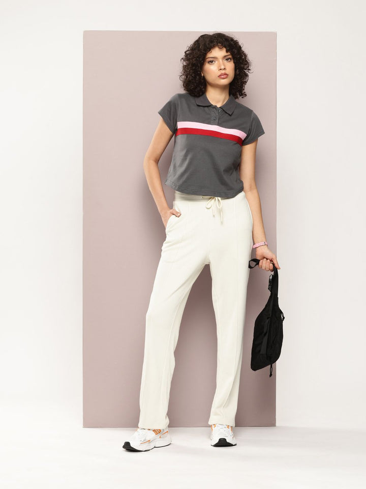 DILLINGER Women Regular Cropped Self Design Polo Tshirt