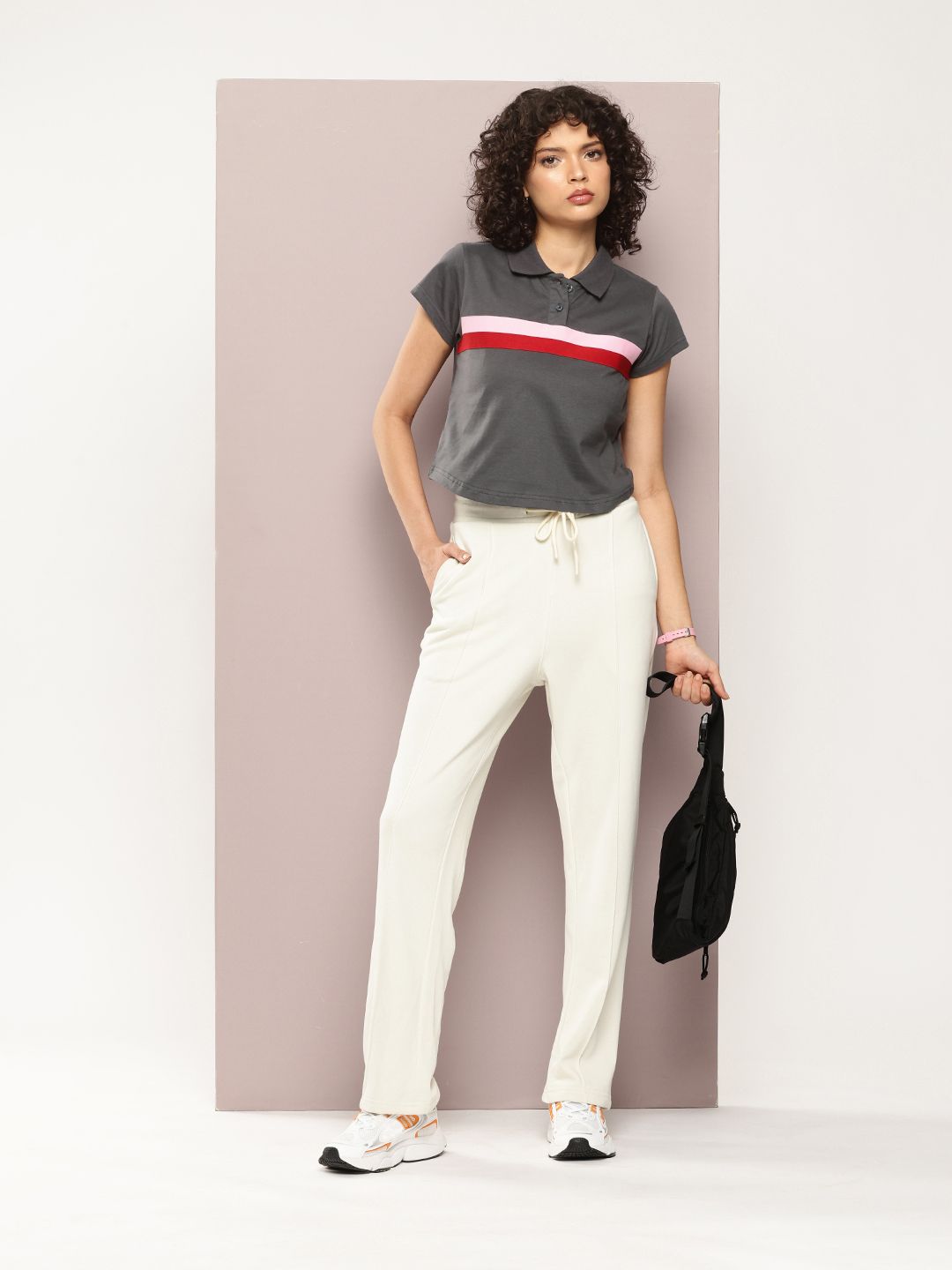 DILLINGER Women Regular Cropped Self Design Polo Tshirt