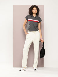 DILLINGER Women Regular Cropped Self Design Polo Tshirt