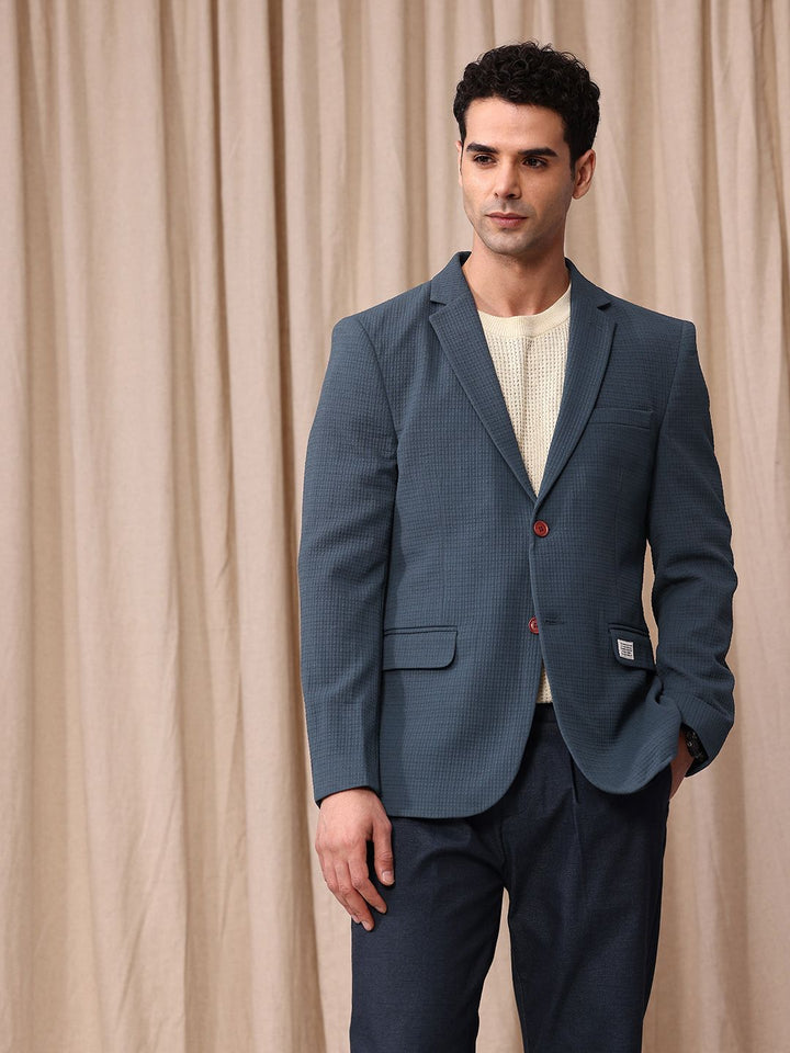Mr.Bowerbird Reka Bentuk Self Textured Fit Fit Single Breasted Casual Blazer