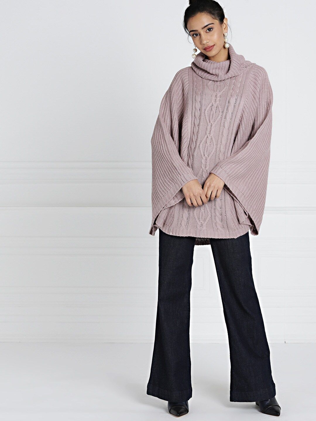 all about you Women Lavender Cable Knit Poncho