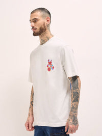 Tipografi Lelaki Bear House dicetak kapas leher bulat santai t-shirt