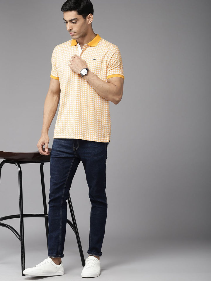 Park Avenue Men Geometric Print Polo Collar Slim Fit T-shirt