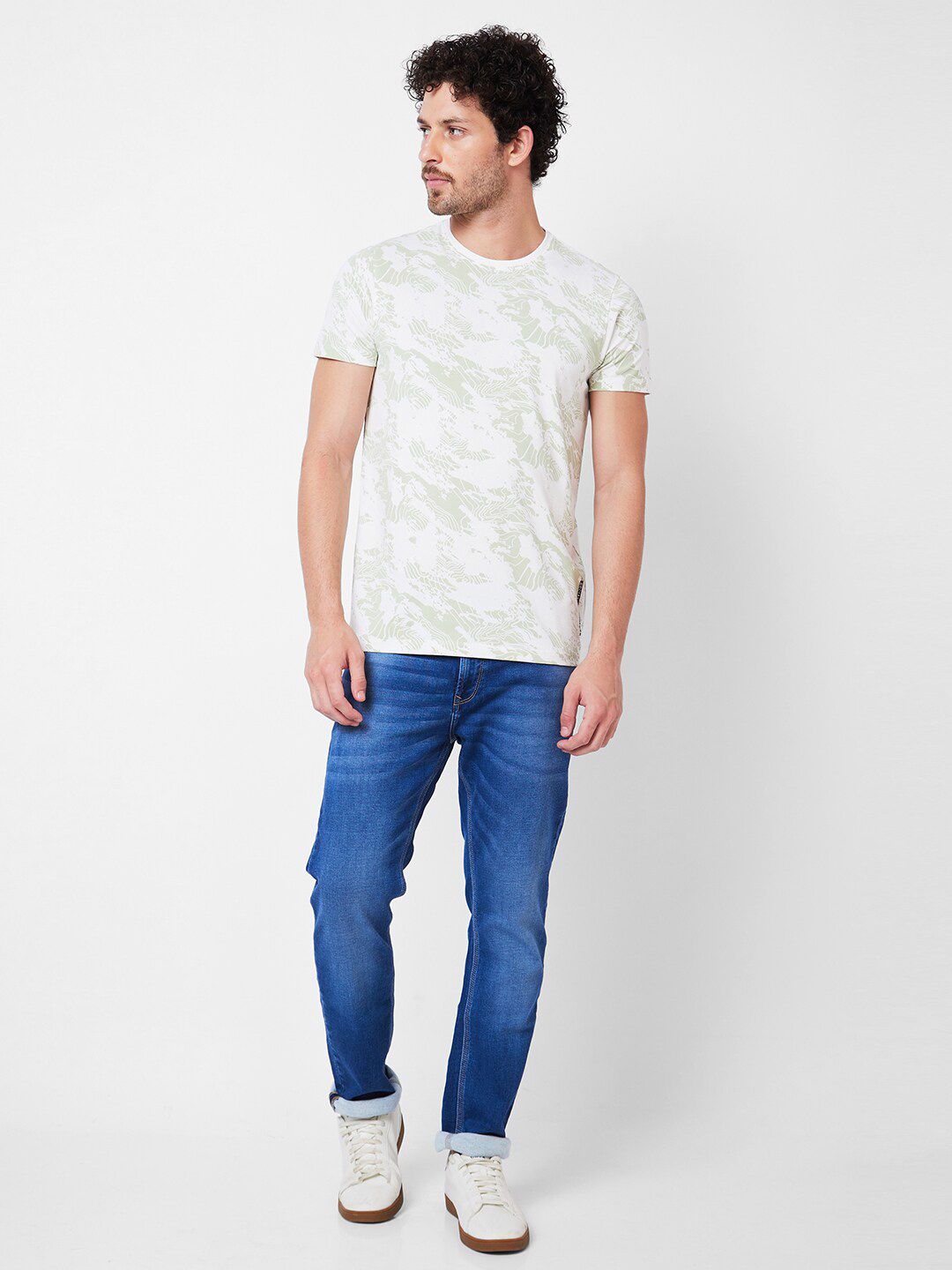 SPYKAR Abstract Printed Round Neck Cotton Slim Fit T-shirt
