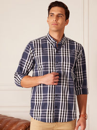 DENNISON Smart Tartan Checked Button-Down Collar Cotton Casual Shirt