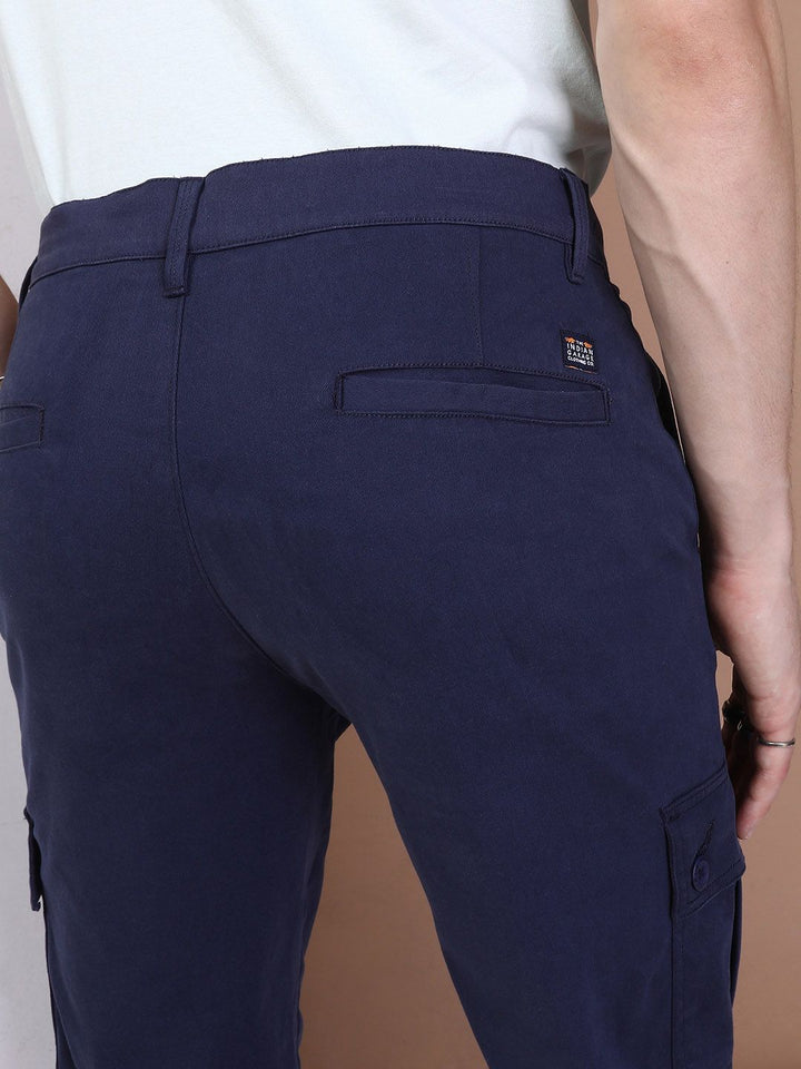 The Indian Garage Co Men Navy Blue Solid Slim Fit Cargo Joggers