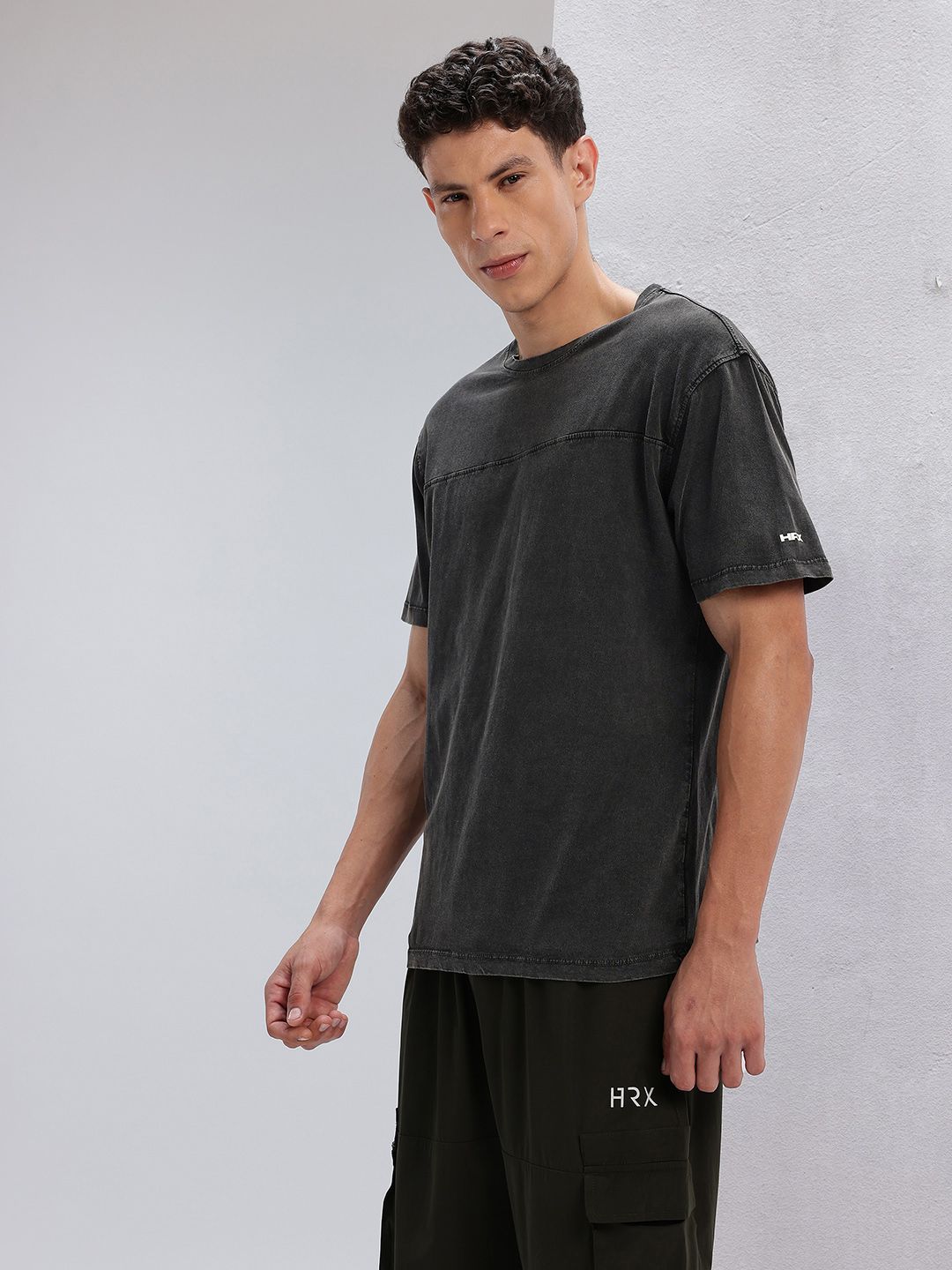 HRX by Hrithik Roshan Solid Drop-Shoulder Sleeves Pure Cotton Lifestyle T-shirt