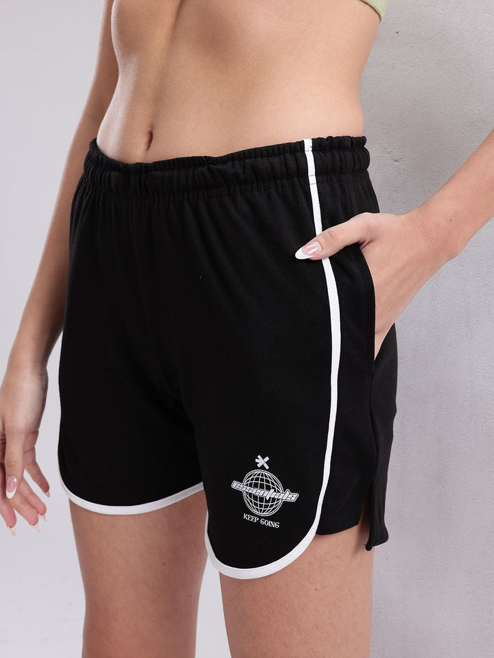 HRX by Hrithik Roshan Women Mid-Rise Regular Fit Lifestyle Shorts with Contrast Stitching