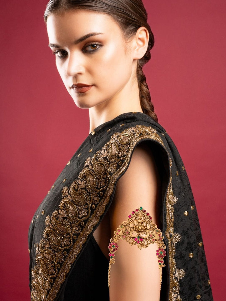 PANASH Gold-Plated Cubic Zirconia Studded Antique Bajuband Armlet Bracelet