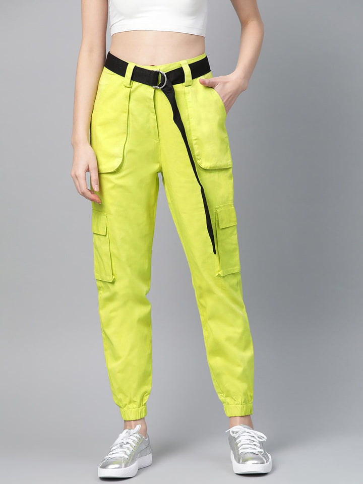 STREET 9 Women Lime Green Regular Fit Solid Cargos