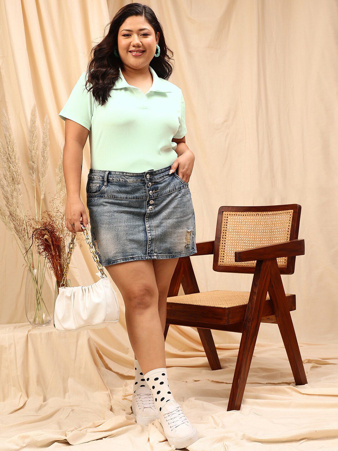 CURVY STREET Plus Size Striped Polo Collar Regular T-shirt