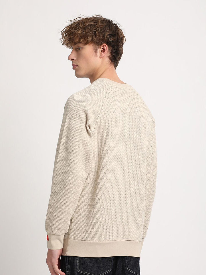 THE BEAR HOUSE Self Design Relaxed Fit Raglan Sleeves Sweatshirt