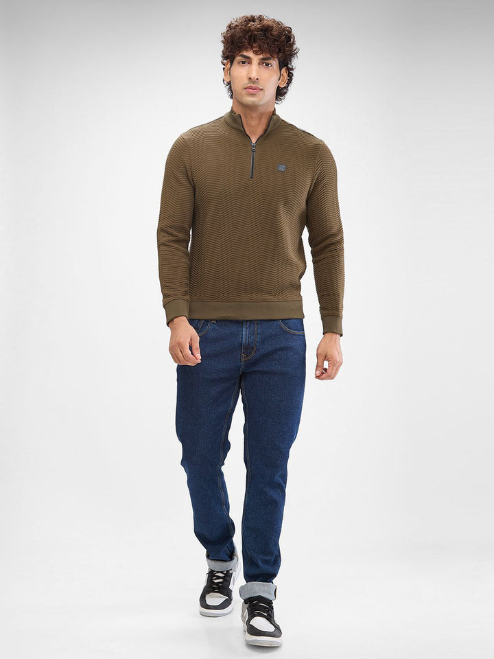 SPYKAR Men Solid Mock Collar Hooded Sweatshirt
